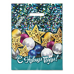 Пакет Новогодний ПЭ " Интерпак " с вырубной ручкой ПВД, 31*40см 60мкм Стеклярус