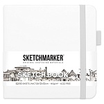 Блокнот для зарисовок " Sketchmarker " 12*12см 7БЦ на резинке 80л Белый, обложка - ПВХ, плотность 140г/м2, блок- слоновая кость, сшивка, ляссе, держатель для ручки