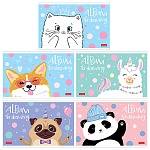 Альбом МАЛЫЙ ФОРМАТ А5 205*140мм 12л " Hatber " Happy Company (ассорти), на скобе, обложка- мелованный картон, блок- офсет 100г/м2, 1 дизайн в спайке, 5 дизайнов в коробке