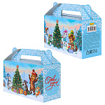 Коробка для конфет Новогодняя Сундучок " Миленд " Зверята украшают елку, 500г, 17,5*6,7*15,5см