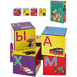 Кубики 1,5+ " Рыжий кот " пластиковые 6шт 4*4см Азбука в картинках Зеленая, картонная упаковка 8*12*4см