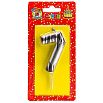 Свеча для торта цифра " Миленд " Шебби шик 7, серебряная, 14*6,5*1см, картонный блистер, европодвес