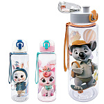 Бутылка для воды " KWELT " 700мл, Cute little animals, пластик, ассорти (без возможности выбора дизайна), крышка-защелка, петелька для переноски