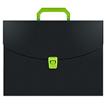 Портфель пластиковый " Бюрократ " А4 1 отделение черный/салатовый, пластик 0,7мм