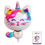 Шар фольгированный фигурный " Браво " 32"/81см Котенок-единорог, в упаковке