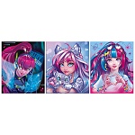 Обложка для тетрадей " Феникс " ПВХ 346*215мм 70мкм Романтичные девушки, голографический рисунок, вкладыш с тремя наклейками для персонализации, ассорти, 3шт, пакет