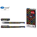 Ручка гелевая " Basir " Mosaic синяя 0,5мм, толщина письма 0,25мм, игольчатый наконечник, рифленый держатель, корпус чёрного цвета с цветным рисунком-квадраты, картонная упаковка