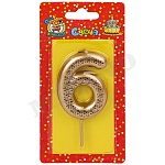 Свеча для торта цифра " Миленд " Звездочки 6, золотая, 14*6,5*1см, картонный блистер, европодвес