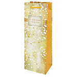Пакет Новогодний бумажный " Миленд " 12*36*8,5см под бутылку Золотистый, матовая ламинация