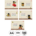Альбом А4 40л " Hatber " Жж-Мяу (ассорти), на скобе, обложка- мелованный картон, блок- офсет 100г/м2, 5 дизайнов в спайке