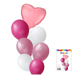 Набор шаров " Браво " Розовый микс 7в1, состав: 18"/46см фольгированный шар сердце - 1шт, 12"/30см латексные шары розовые- 6шт