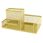 Подставка " KWELT " 3 отделения, 20*10*9,5см, металлическая, сетчатая, золотая