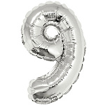 Шар фольгированный " Браво " 16"/41см Цифра-9 серебро, надувается воздухом через палочку, прилагается в комплекте, в упаковке