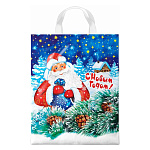 Пакет Новогодний ПЭ " Интерпак " с петлевой ручкой ПВД, 28*35см 55мкм Добрый дед