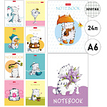 Записная книжка МАЛЫЙ ФОРМАТ А6 24л " Hatber " Приключения кота Пирожка (ассорти), клетка, обложка - матовый ламинированный картон, на скобе, 10 дизайнов