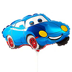 Шар фольгированный фигурный 14"/36см Машина Тачка голубая, крепится с помощью розетки на палочку (в комплект не входят)