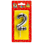 Свеча для торта цифра " Миленд " Шебби шик 2, серебряная, 14*6,5*1см, картонный блистер, европодвес