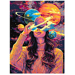 Картина по номерам " Lori " 30*40см Космос в голове, состав набора: холст с контуром на подрамнике, краски, вспомогательный лист, кисть, акриловый лак, инструкция, картонная упаковка