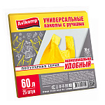 Мешки для мусора " Avikomp "  60л 25шт желтые с ручками, толщина 14мкм, ПСД