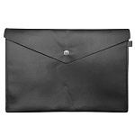 Папка кожзам " KWELT " А4+ (33*23*0,3см) Гладкая кожа, черная, на кнопке, прошивка по периметру