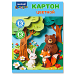 Картон цветной А4 немелованный 8л 8цв " Mazari " 200г/м2, в папке