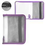 Папка " Пчелка " А4-10 (325*230*25мм) молния вокруг сиреневая, дополнительный карман из сетки, прозрачный пластик