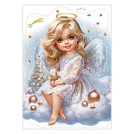 Наклейка " Праздник " 502 Новогодняя- Рождественский ангел-девочка, двусторонняя, глянцевый УФ-лак, белила, 237*332мм