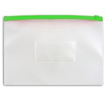 Папка на молнии " Бюрократ " МАЛЫЙ ФОРМАТ Travel (265*148мм) ZIP зеленая молния, пластик 0,15мм, прозрачная, карман под визитку