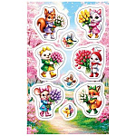 Наклейки " Мир открыток " 0-11 А6 Зверята с тюльпанами, без отделки