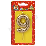 Свеча для торта цифра " Миленд " Звездочки 9, золотая, 14*6,5*1см, картонный блистер, европодвес