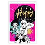 Открытка " Мир поздравлений " 410 Детская- Happy birthday, аниме-девчонки, 123*187мм, пантон флуоресцентный, текст