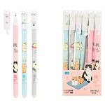 Ручка пиши-стирай " Basir " гелевая 0,35мм синяя Кошечки, цветной корпус с рисунком, колпачок-кошка, ассорти