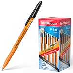 Ручка шариковая " Erich Krause " R-301 Orange Stick черная 0,7мм, толщина письма 0,35мм, шестигранная, рифленый держатель, оранжевый корпус, картонная упаковка