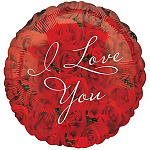 Шар фольгированный 18"/46см Круг I Love you Розы