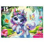 Пазлы " Рыжий кот " Макси. 15элементов Маленький единорог, 30*21,5см, картонная упаковка 13*18,3*3,6см
