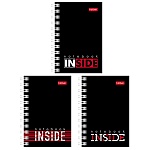 Записная книжка МАЛЫЙ ФОРМАТ А7 спираль 40л " Hatber " Inside, клетка, обложка - мелованный картон, 3 дизайна, 67*102мм