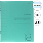 Тетрадь с пластиковой обложкой А5 18л линия " Hatber " Зеленая, офсет, на скобе, 1 дизайн в коробке