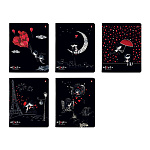 Тетрадь А5 48л клетка " Альт " Романтика black, офсет, на скобе, обложка - мелованный картон, сплошной УФ-лак , скругленные углы, 5 дизайнов в спайке