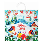Пакет Новогодний ПЭ " Интерпак " с пластиковой ручкой ПВД, 37*34см 80мкм Птичья трель