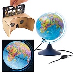 Глобус политический интерактивный с подсветкой от сети 210мм " Globen " в комплекте: очки виртуальной реальности (VR), картонная коробка