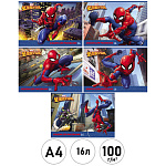 Альбом А4 16л " Hatber " Человек- паук (ассорти), на скобе, обложка - мелованный картон, блок-офсет- 100г/м2, 1 дизайн в спайке, 5 дизайнов в коробке