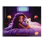 Альбом БОЛЬШОЙ ФОРМАТ А3 48л спираль " Проф-Пресс " Девушка и милый кот, обложка- мелованный картон, блок- офсет 100г/м2, микроперфорация, 1 дизайн в коробке