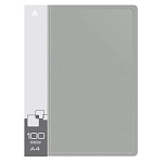 Папка 100файлов " Бюрократ " А4 серая, пластик 0,8мм,торцевой карман с бумажной вставкой