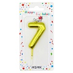 Свеча для торта цифра " KWELT " 7, золотая, 3,5*6*1см, на палочке, картонный блистер 5,8*15,7*1см, европодвес