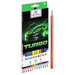 Карандаши цветные деревянные Turbo 12цв " Attomex " М шестигранные, картонная упаковка, европодвес