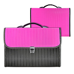 Портфель " KWELT " А4 13 отделений Черный/розовый, пластик, на замке, пластиковая ручка, индексные ярлычки, прошивка по периметру