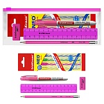 Набор канцелярский " Erich Krause " Neon Solid, розовый, 8 предметов: 4 ручки, карандаш, линейка, ластик, розовый текстмаркер, zip-пакет