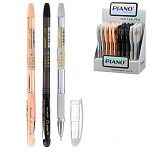 Ручка шариковая " Piano " синяя 0,5мм, толщина письма 0,25мм, цветной резиновый держатель, игольчатый пишущий узел, чернила на масляной основе, металлический наконечник, цветной тонированный корпус, дисплей