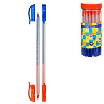 Ручка шариковая " Basir " синяя/красная 1,0мм, двусторонняя, толщина письма 0,7мм, корпус тонированный, цветной колпачок, пластиковая упаковка