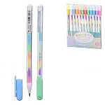 Набор гелевых ручек " Basir " Радужные 12цв 0,8мм, неон+цветные, прозрачный корпус, цветной колпачок, многоцветный стержень, упаковка ПВХ, европодвес